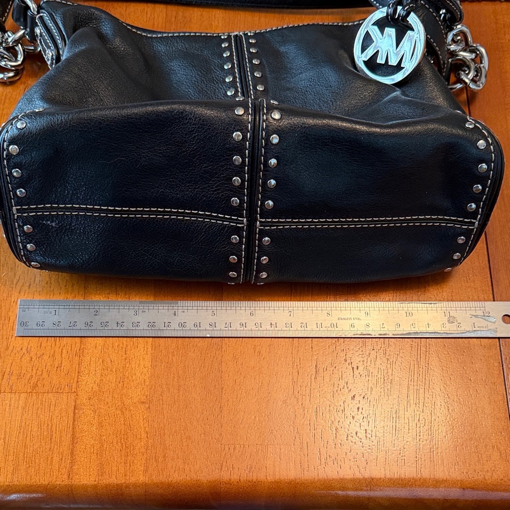 Michael Kors Black Leather Studded Shoulder Bag - Picture 9 of 10
